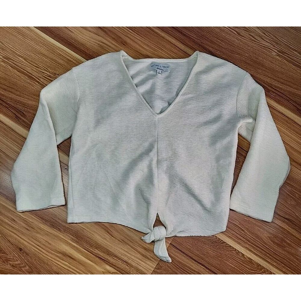Madewell Texture & Thread Shirt Women Sz XS Antique Cream Long Sleeve Tie Front‎